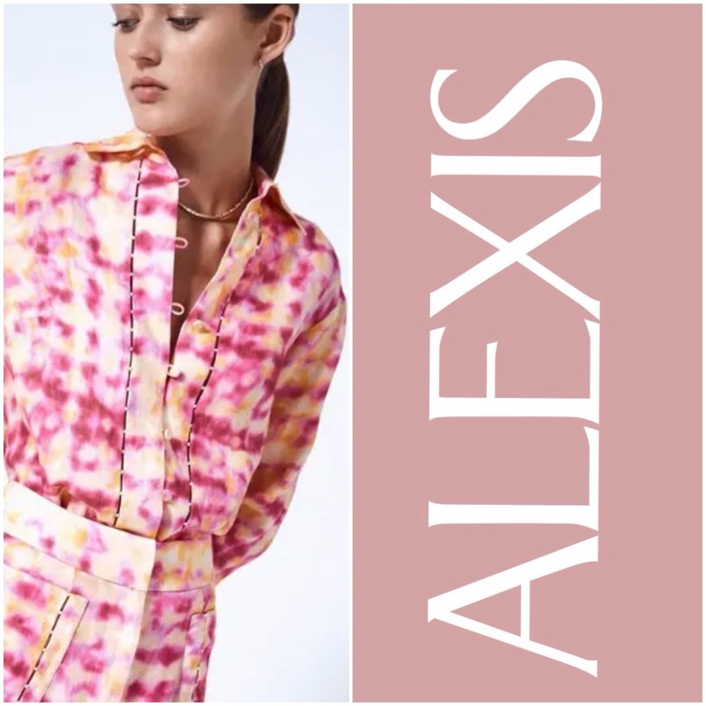 NWT $473 ALEXIS “ZAYNE” TOP BUTTON DOWN BLOUSE LINEN JACKET MEDIUM